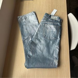 EB DENIM FOIL HIGH-RISE STRAIGHT-LEG JEANS SIZE 28 with tags